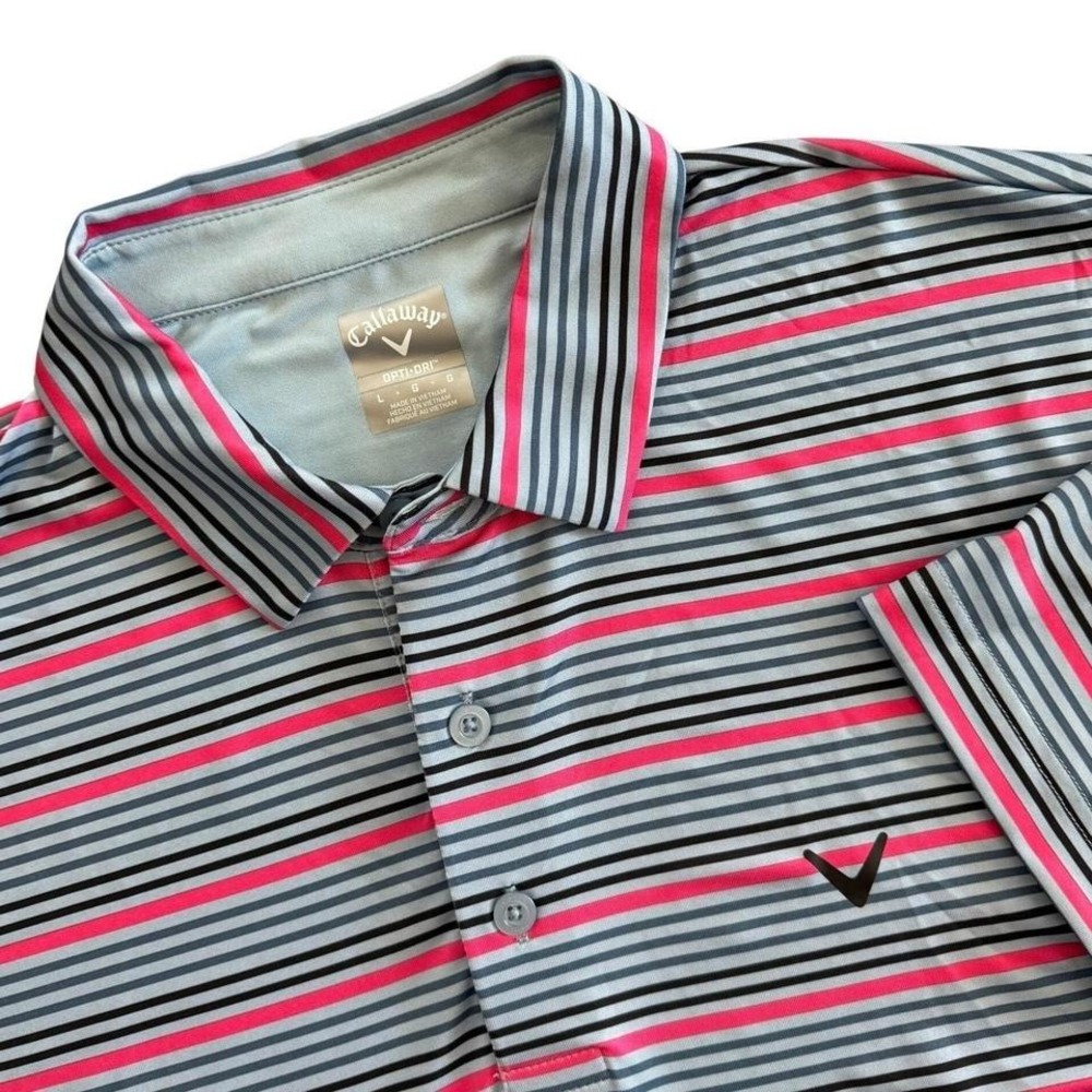 Callaway Men's Opti-Dri Golf‎ Polo Shirt Blue Pink Black Stripe Size Large